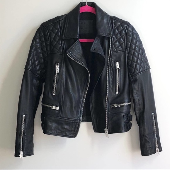 All Saints Jackets & Blazers - AllSaints Esher Biker Leather Black Jacket Size 2